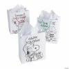 Outlet 😍 7 1/2" x 3 1/2" x 9" Medium Color Your Own Peanuts® Paper 🎄 Christmas Gift Bags - 12 Pc. 💯