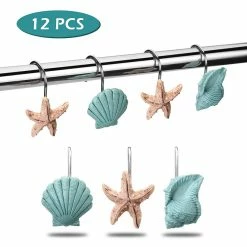 Outlet 😍 AGPtEK 12 PCS Fashion Decorative Curtain Hooks (Seashell: Blue, Starfish: Tan, Conch: Blue) 🛒