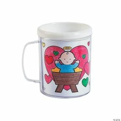 Best Pirce ❤️ Color Your Own Jesus Warms the Heart Plastic Mugs - 12 Pc. 🛒 -Cheap Christmas Crafts Store color your own jesus warms the heart plastic mugs 12 pc 13751751 a01