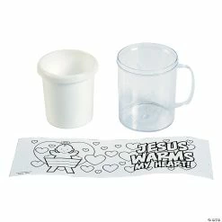 Best Pirce ❤️ Color Your Own Jesus Warms the Heart Plastic Mugs - 12 Pc. 🛒 -Cheap Christmas Crafts Store color your own jesus warms the heart plastic mugs 12 pc 13751751 a02