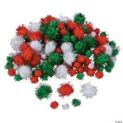Hot Sale 👏 Glitter 🎄 Christmas Pom-Poms - 150 Pc. 🤩