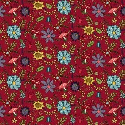 Deals 🎉 Gnome For the Holiday Flowers on Red- Cotton Fabric -by Henry Glass,44" Wide and Sold by the Yard 😍