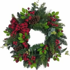 Cheapest ✔️ Kurt Adler Artificial Berries and Pinecone Ribbon Wreath 🎄 Christmas Decoration, Green, 24 Inches 👍