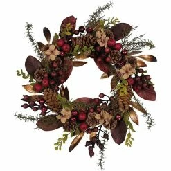 Flash Sale 😍 Kurt Adler Artificial Berries and Pinecones Burgundy Rattan Wreath ❄ Christmas Decoration, Brown, 24 Inches 🔥