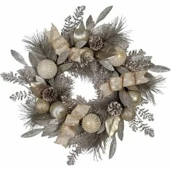 Top 10 🔥 Kurt Adler Artificial Silver and Gold Champagne Rattan Wreath 🎅 Christmas Decoration, 24 Inches 🧨