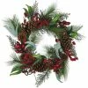 Wholesale 👍 Kurt Adler Artificial Wreath with Red Berries, Leaves and Pinecones 🔔 Christmas Decoration, Green, 20 Inches 🥰