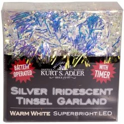 Best Pirce 🌟 Kurt Adler B O Warm White LED Silver Iricescent Tinsel Garland, 20 Lights 👍
