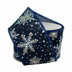 Best Pirce ❤️ LARIBBONS 2 1/2" WIRED SNOWFLAKE RIBBON-BLUE/WHITE ✨