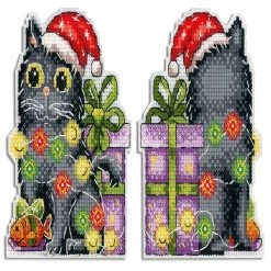 Coupon 🔔 MP Studia - 🎄 Christmas Tree Ornament. Cat with Lights P-709 Plastic Canvas Counted Cross Stitch Kit 😍