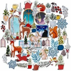 Budget π Navy Peony Winter Woodland and Plants Stickers π