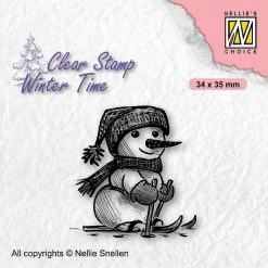 New 💯 Nellie's Choice Clear Stamp Winter Time Skiing Snowman ✔️