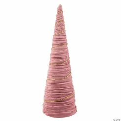 Brand new 🥰 Northlight 15.25" Pink Fabric with Gold Garland 🎅 Christmas Cone Tree ✔️