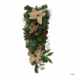 Promo 🛒 Northlight 28" Mixed Pine Berry and Poinsettia Artificial ❄ Christmas Teardrop Swag - Unlit 🌟