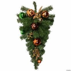 Cheapest ✨ Northlight 30" Green Foliage and Ornaments Artificial 🔔 Christmas Teardrop Swag Unlit 🔥