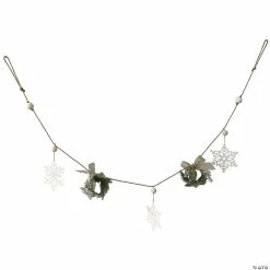 New 😍 Northlight 4.75" Snowflake and Frosted Pine ❄ Christmas Garland with Wooden Beads - Unlit 😍