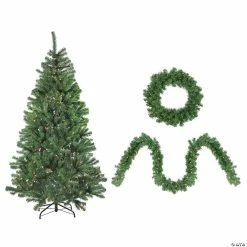 Best Sale 🔔 Northlight 4-Piece Artificial Winter Spruce 🎁 Christmas Tree Wreath and Garland Set 6.5' - Clear Lights 💯