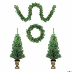 Discount 😉 Northlight 5-Piece Pre-Lit Artificial Winter Spruce 🎅 Christmas Trees Wreath and Garland Set - Clear Lights ✨