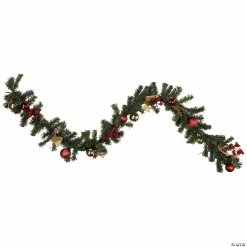 New ⌛ Northlight 6' x 8" Pre-Lit Decorated Burgundy and Gold Pine Artificial 🔔 Christmas Garland Cool White LED Lights 🔔