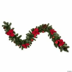 Discount ✔️ Northlight 6' x 9" Red Pre-Decorated Poinsettia and Pine Cone Artificial 🔔 Christmas Garland - Unlit ✔️