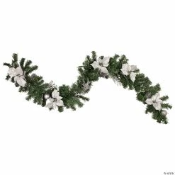 Buy 🎉 Northlight 6' x 9" Silver Poinsettia and Pinecone Artificial 🎄 Christmas Garland Unlit 💯