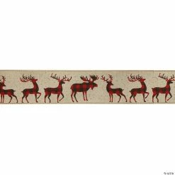 Deals 🧨 Northlight Beige and Red Plaid Buffalo with Reindeer 🎄 Christmas Wired Craft Ribbon 2.5" x 16 Yards 😉