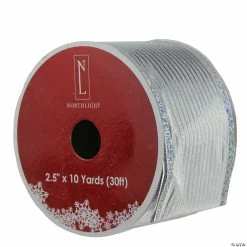 Best Sale 🎁 Northlight Club Pack of 12 Shimmery Silver Horizontal Wired 🔔 Christmas Craft Ribbon Spools - 2.5" x 120 Yards 💯