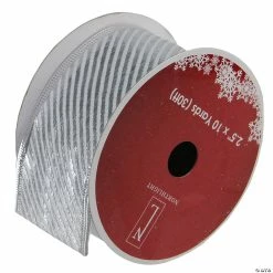 Deals 🧨 Northlight Club Pack of 12 Shiny Silver Striped Wired 🔔 Christmas Craft Ribbon Spools 2.5" x 120 Yards 👏