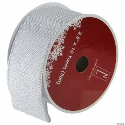 Deals ✔️ Northlight Club Pack of 12 Silver Burlap Wired 🎅 Christmas Craft Ribbon Spools - 2.5" x 120 Yards 👏
