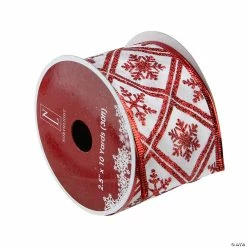 Discount ⭐ Northlight Club Pack of 12 White and Red Snowflake Wired 🎄 Christmas Craft Ribbon Spools 2.5" x 120 Yards 🎉