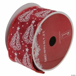 Wholesale 🥰 Northlight Pack of 12 Cranberry Red and White Trees Wired 🎄 Christmas Craft Ribbon 2.5 x 120 Yards 🥰