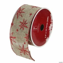 Coupon 😀 Northlight Pack of 12 Red and Beige Star 🎄 Christmas Wired Craft Ribbons - 2.5" x 120 Yards ✔️