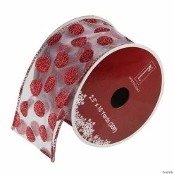 Promo 😍 Northlight Pack of 12 Silver and Red Glittering Polka Dots 🔔 Christmas Wired Craft Ribbons - 2.5" x 120 Yards 😍