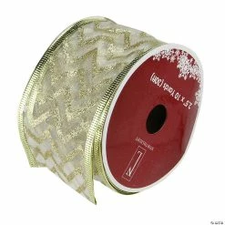 Outlet ✨ Northlight Pack of 12 Sparkling Green Chevron Print Wired 🎅 Christmas Craft Ribbon 2.5" x 120 Yards 🤩