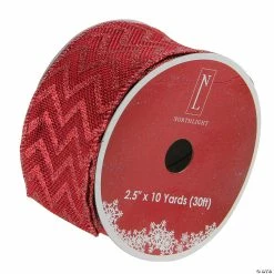 Discount 👏 Northlight Pack of 12 Wine Red Glitter Chevron Wired 🎄 Christmas Craft Ribbon 2.5" x 120 Yards 🌟